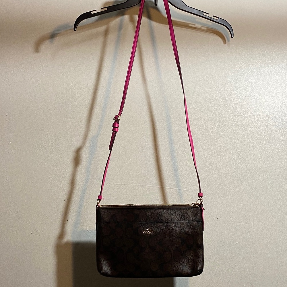 Coach Dark Brown and Pink Crossbody Bag